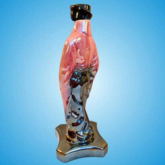 Tall mid-century Hollywood Regency lusterware Chinese pink black gold statuette - Picture 8 of 16